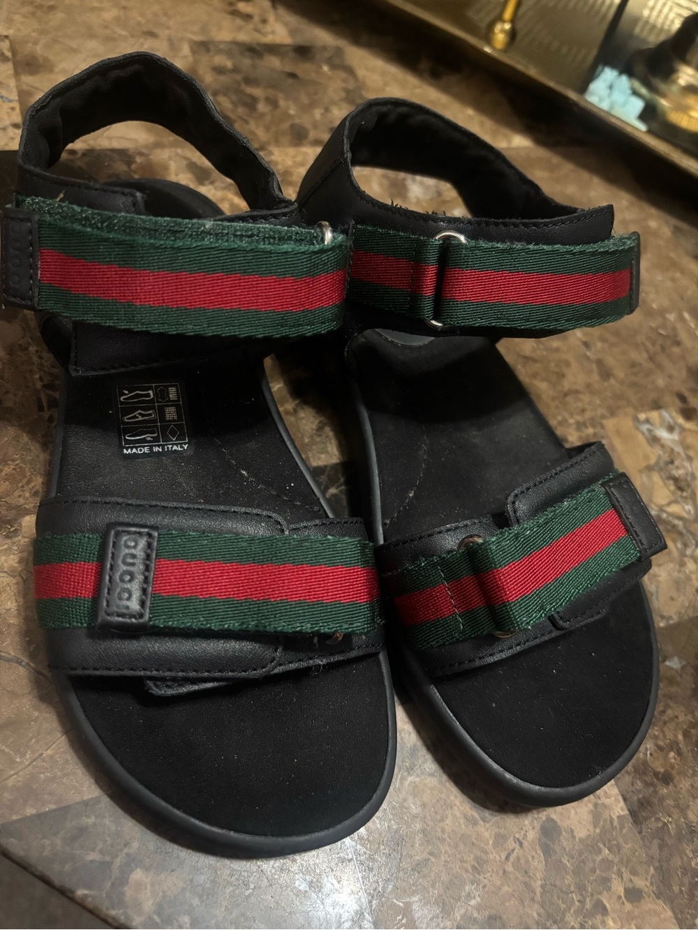 Gucci Kids Black Sandals with Green and Red Web Straps